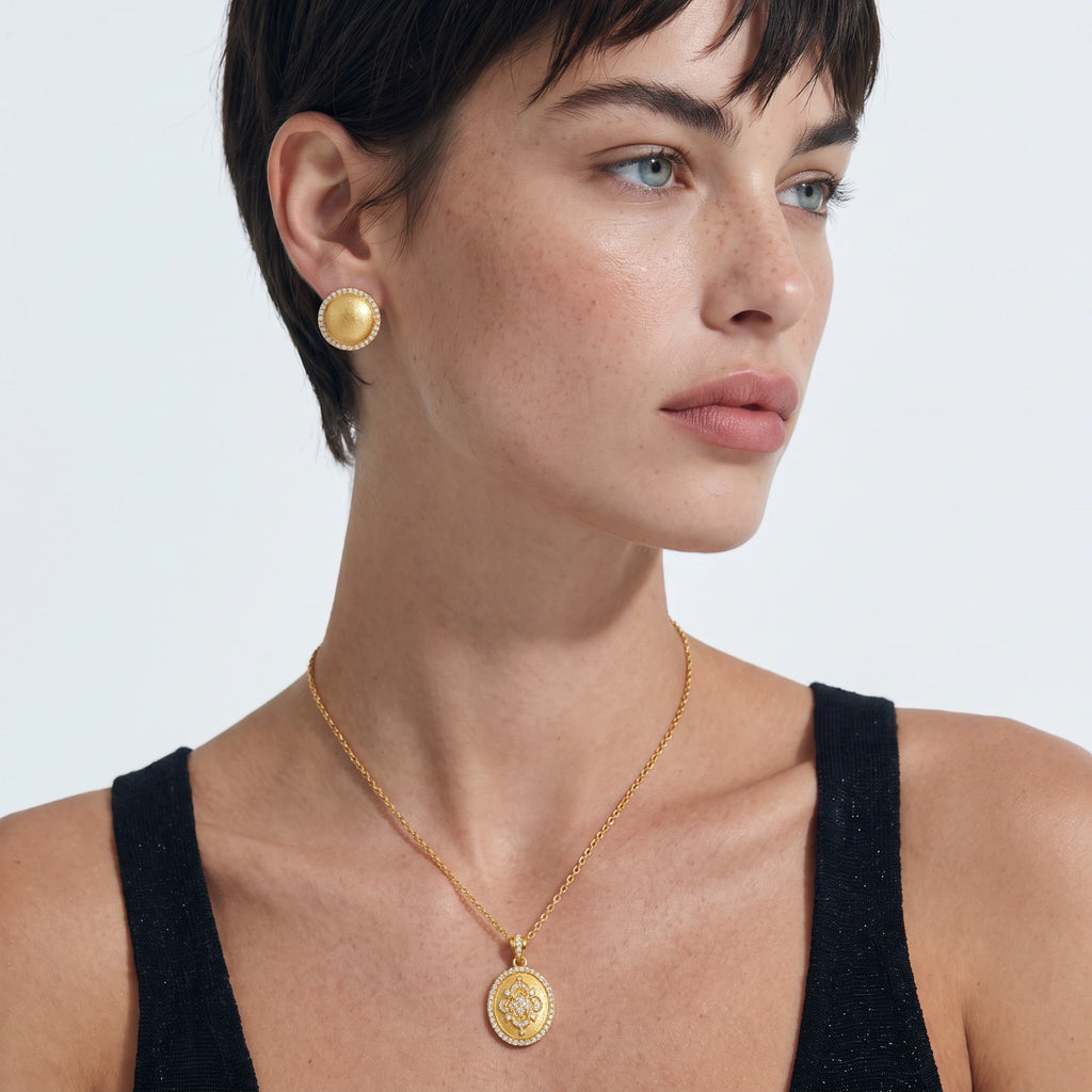 Brushed Dome CZ Halo Earrings